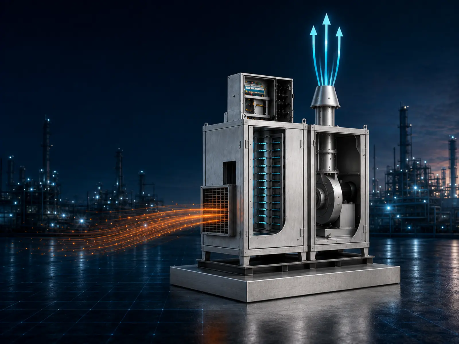 Engineering visualization of the ANBE DUV stainless-steel UV-C odor control system